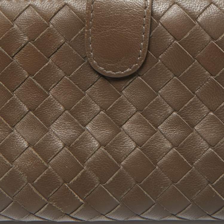 Pre Owned Bottega Veneta Dark Beige Intrecciato Leather Bifold Continental Wallet