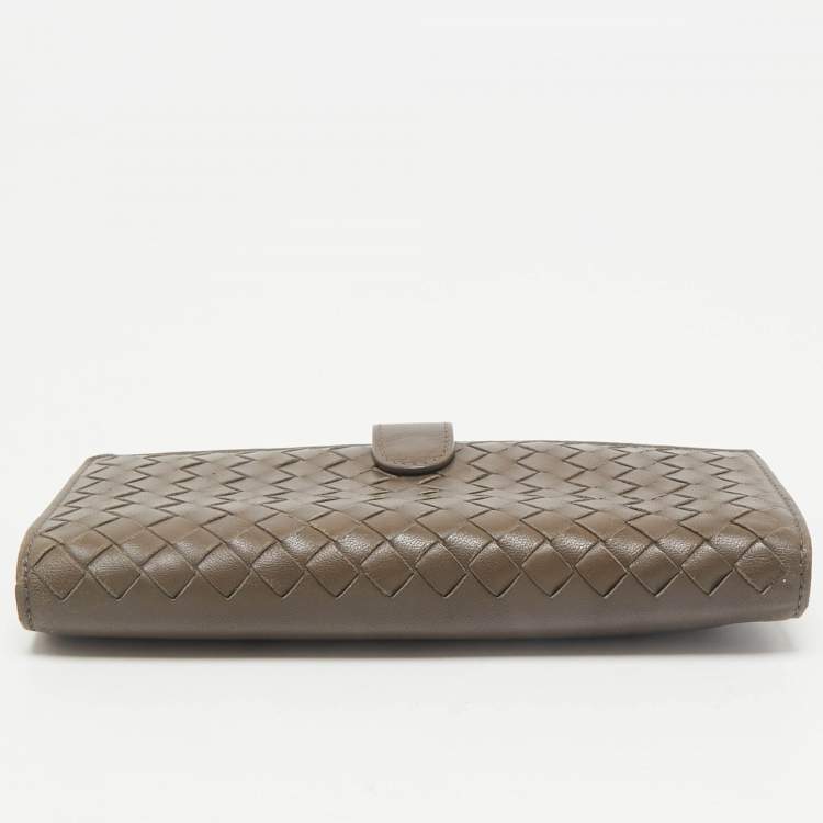 Pre Owned Bottega Veneta Dark Beige Intrecciato Leather Bifold Continental Wallet