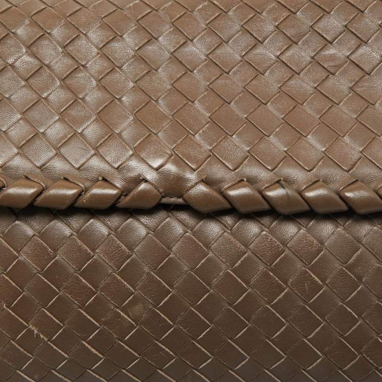 Pre Owned Bottega Veneta Dark Beige Intrecciato Leather Medium Olimpia Shoulder Bag