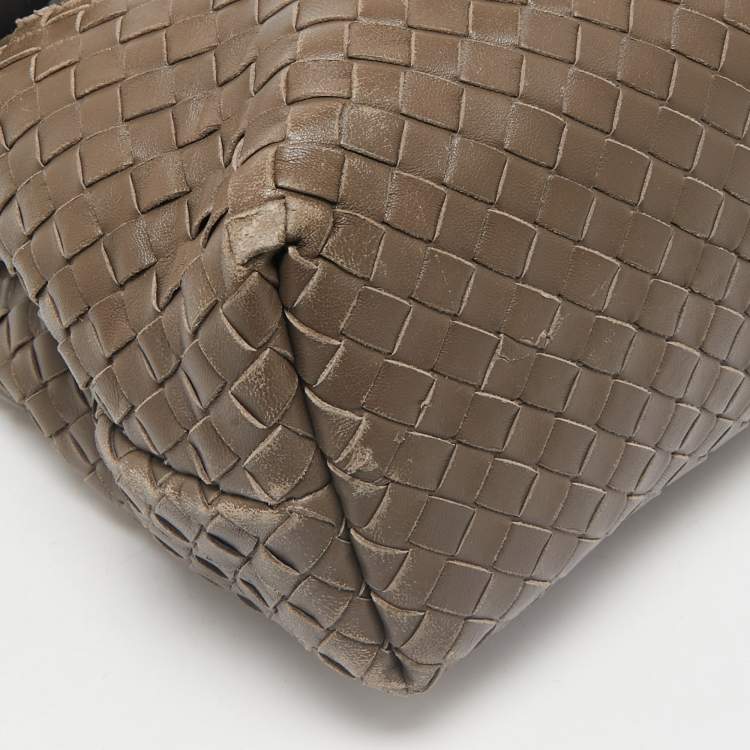 Pre Owned Bottega Veneta Dark Beige Intrecciato Leather Medium Olimpia Shoulder Bag