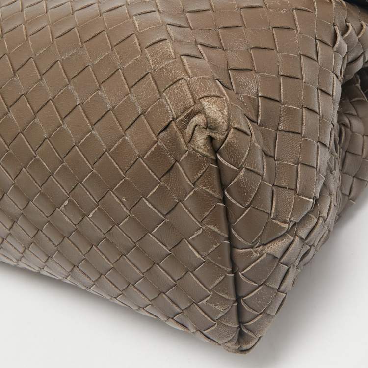 Pre Owned Bottega Veneta Dark Beige Intrecciato Leather Medium Olimpia Shoulder Bag