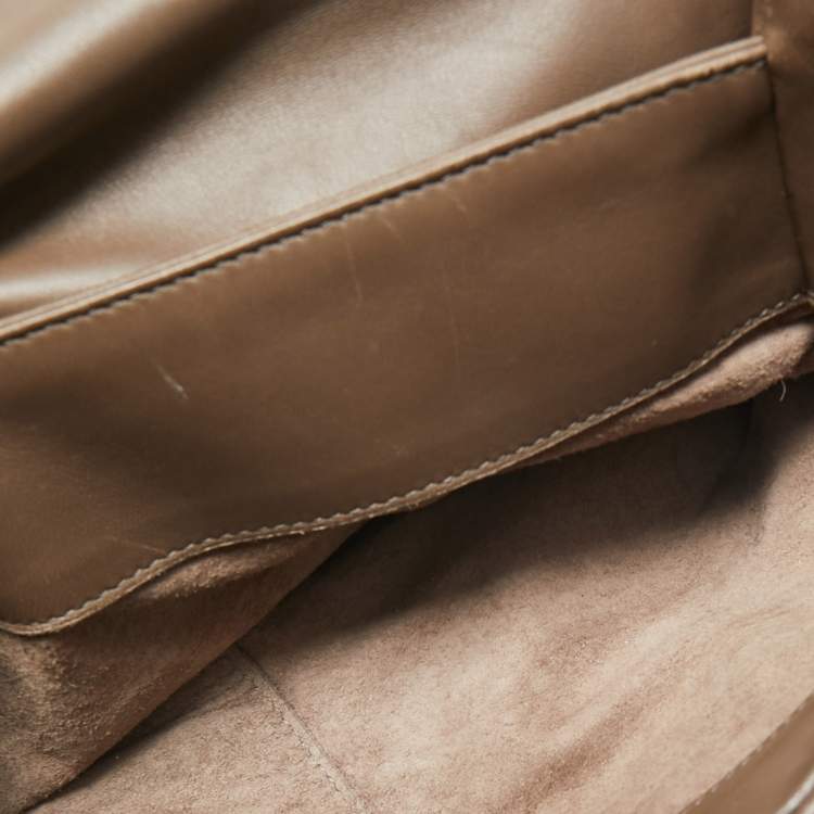 Pre Owned Bottega Veneta Dark Beige Intrecciato Leather Medium Olimpia Shoulder Bag