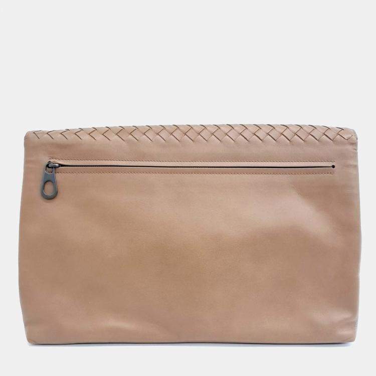 Pre Owned Bottega Veneta Brown Leather Mesh Flap Clutch