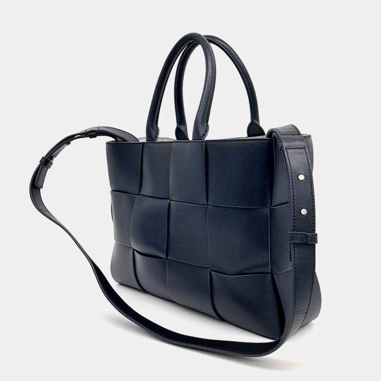 Pre Owned Bottega Veneta Navy Blue Leather Arco Tote and Shoulder Bag