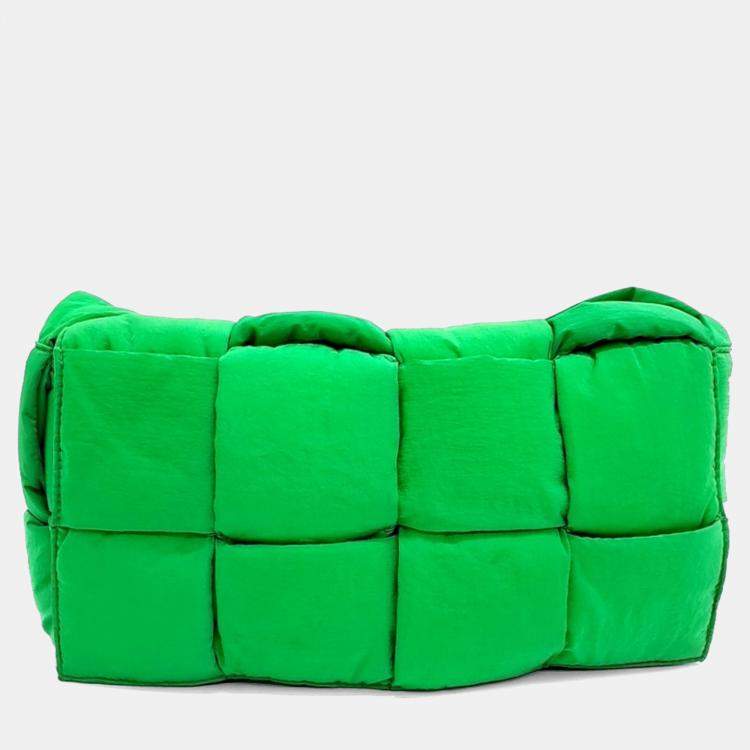 Pre Owned Bottega Veneta Green Fabric Padded Tech Cassette Bag