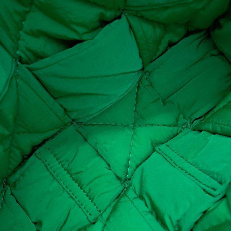 Pre Owned Bottega Veneta Green Fabric Padded Tech Cassette Bag