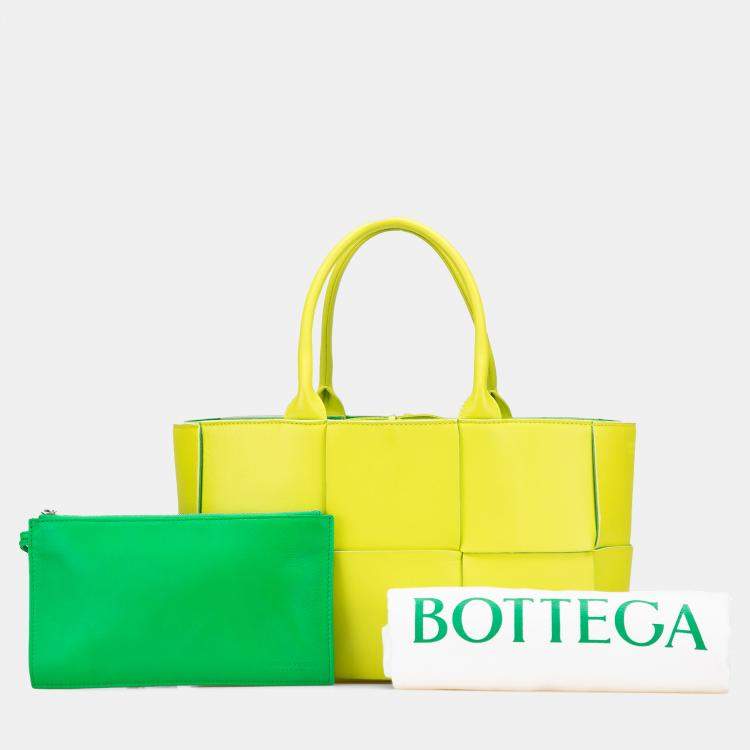 Pre Owned Bottega Veneta Yellow Small Nappa Maxi Intrecciato Arco Tote