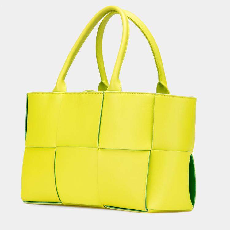 Pre Owned Bottega Veneta Yellow Small Nappa Maxi Intrecciato Arco Tote