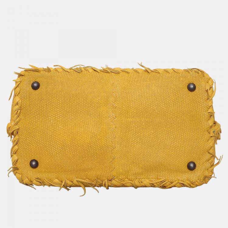 Pre Owned Bottega Veneta Lizard Turnlock Flap Top Handle Bag