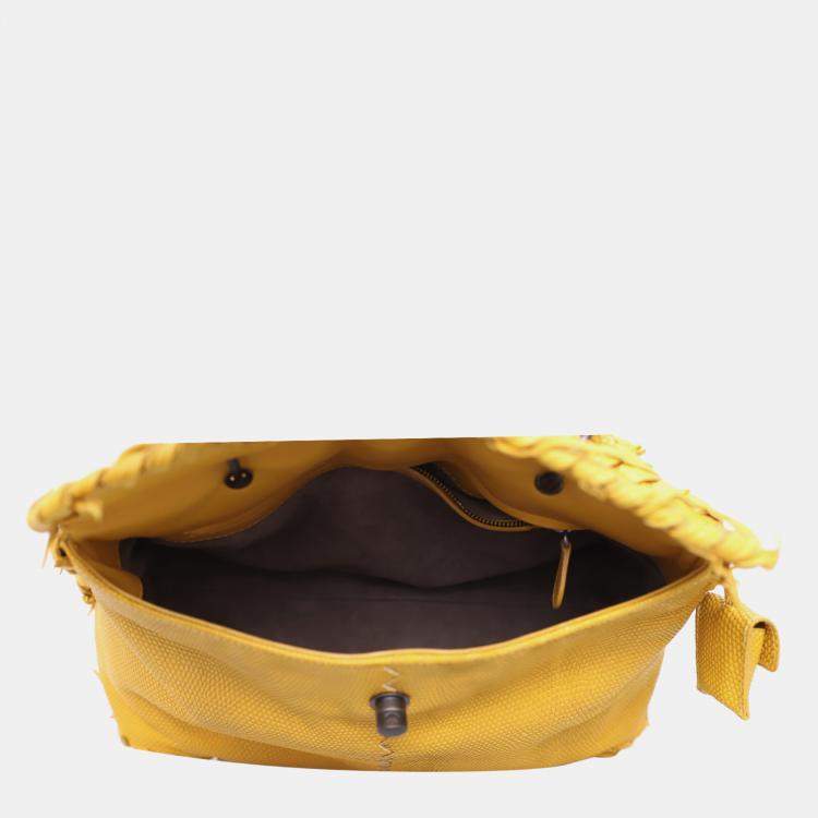 Pre Owned Bottega Veneta Lizard Turnlock Flap Top Handle Bag