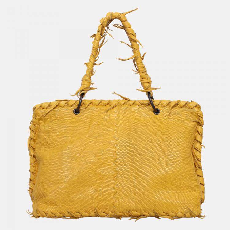 Pre Owned Bottega Veneta Lizard Turnlock Flap Top Handle Bag