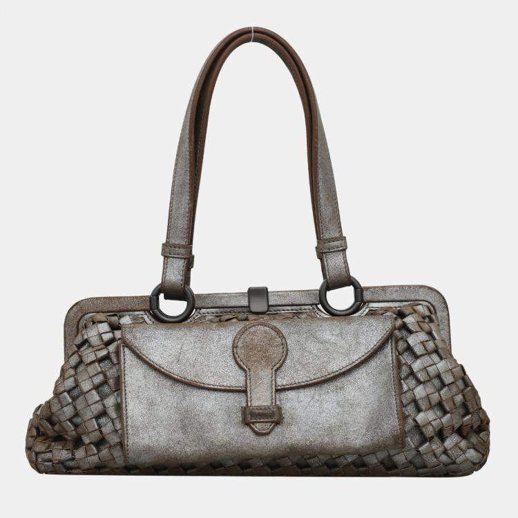 Pre Owned Bottega Veneta Intrecciato Metallic Shoulder Bag