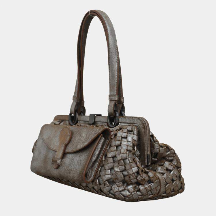 Pre Owned Bottega Veneta Intrecciato Metallic Shoulder Bag