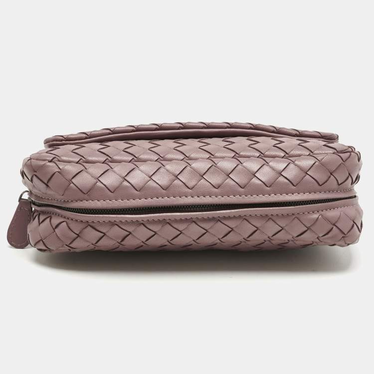 Pre Owned Bottega Veneta Old Rose Intreccaito Leather Olimpia Chain Shoulder Bag
