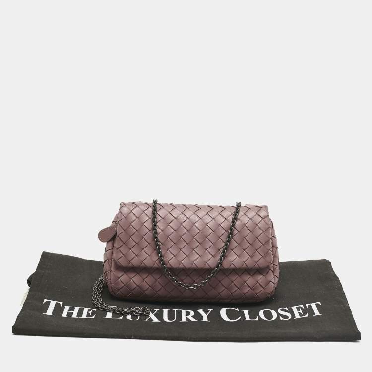 Pre Owned Bottega Veneta Old Rose Intreccaito Leather Olimpia Chain Shoulder Bag
