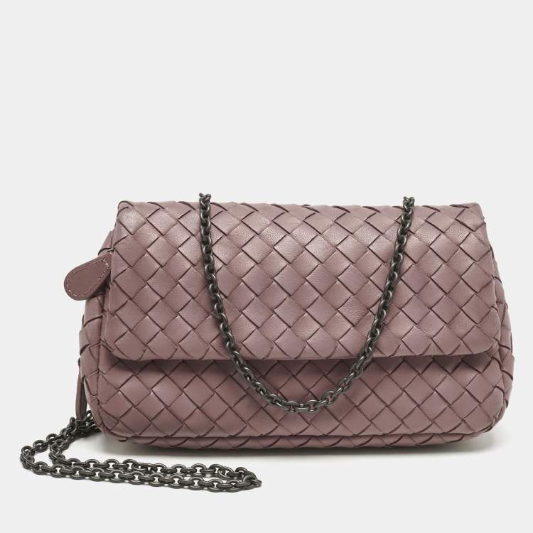 Pre Owned Bottega Veneta Old Rose Intreccaito Leather Olimpia Chain Shoulder Bag