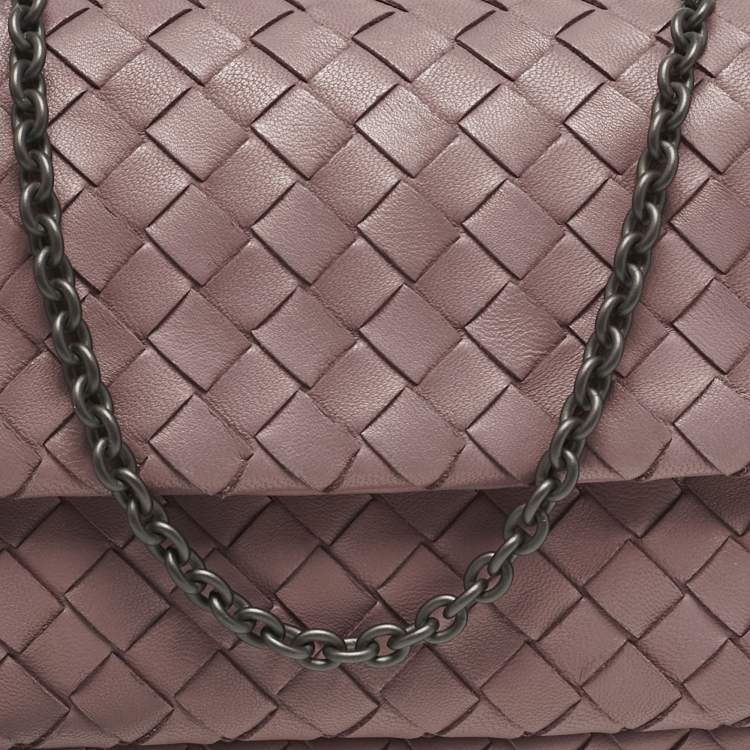 Pre Owned Bottega Veneta Old Rose Intreccaito Leather Olimpia Chain Shoulder Bag