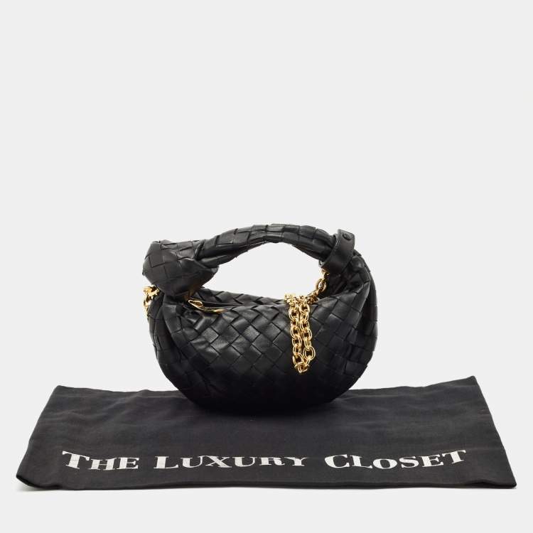 Pre Owned Bottega Veneta Black Intrecciato Leather Mini Jodie Chain Hobo