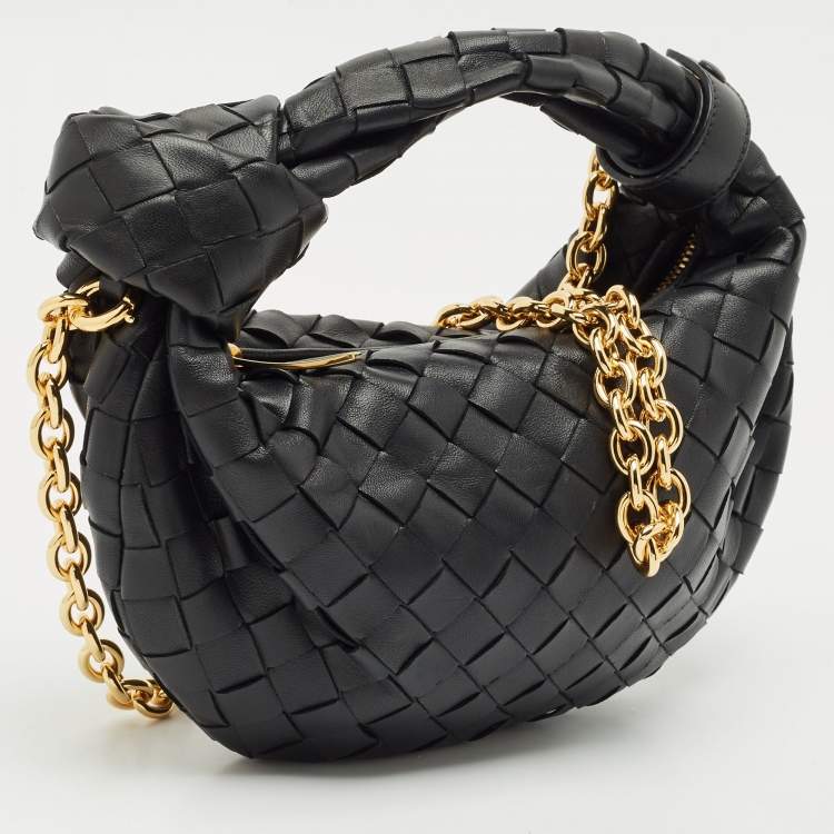Pre Owned Bottega Veneta Black Intrecciato Leather Mini Jodie Chain Hobo