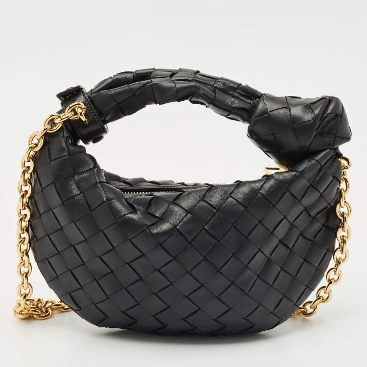 Pre Owned Bottega Veneta Black Intrecciato Leather Mini Jodie Chain Hobo