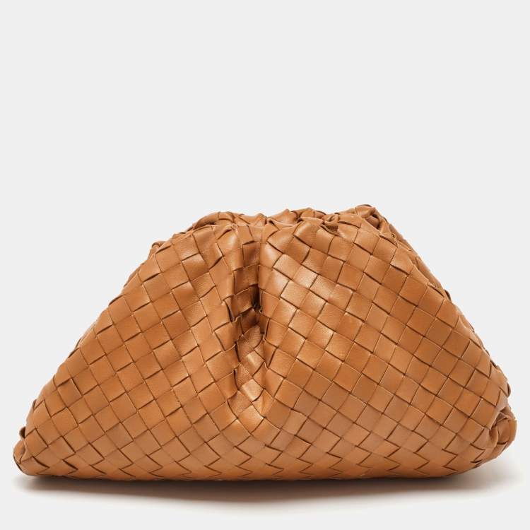 Pre Owned Bottega Veneta Tan Intrecciato Leather Large Pouch Clutch