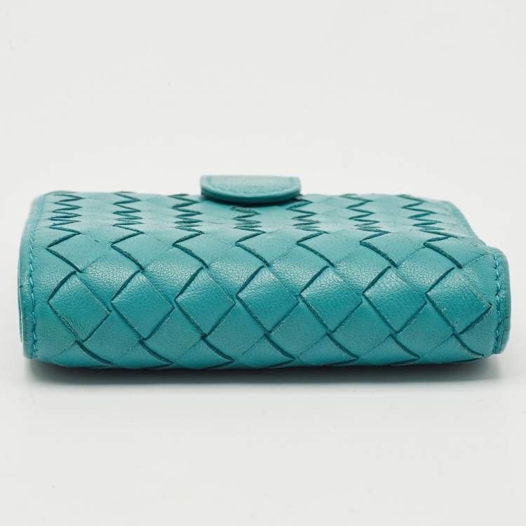 Pre Owned Bottega Veneta Blue Intrecciato Leather French Wallet 
