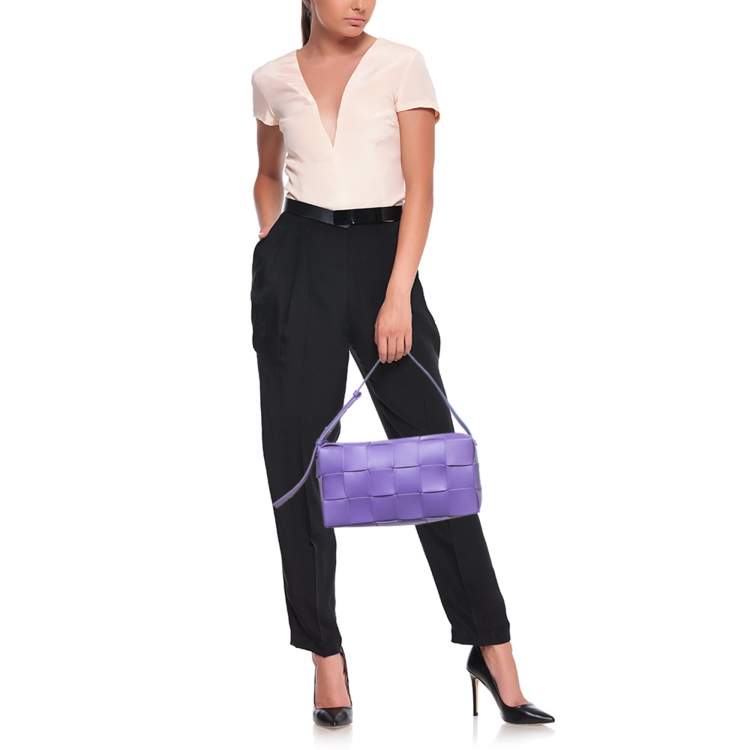 Pre Owned Bottega Veneta Purple Intrecciato Leather Cassette Shoulder Bag