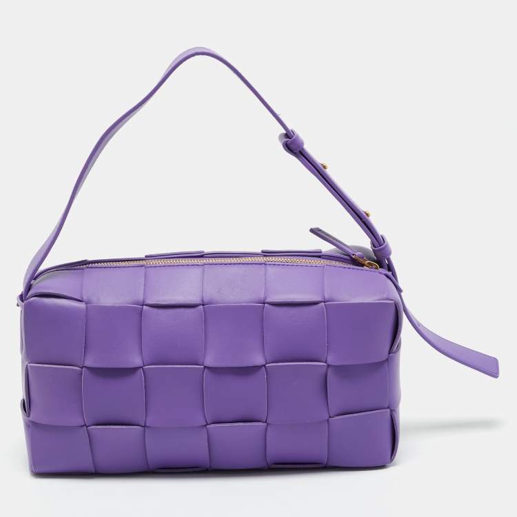 Pre Owned Bottega Veneta Purple Intrecciato Leather Cassette Shoulder Bag