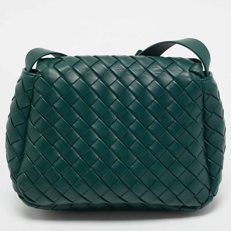 Pre Owned Bottega Veneta Emerald Green Intrecciato Leather Cobble Crossbody Bag