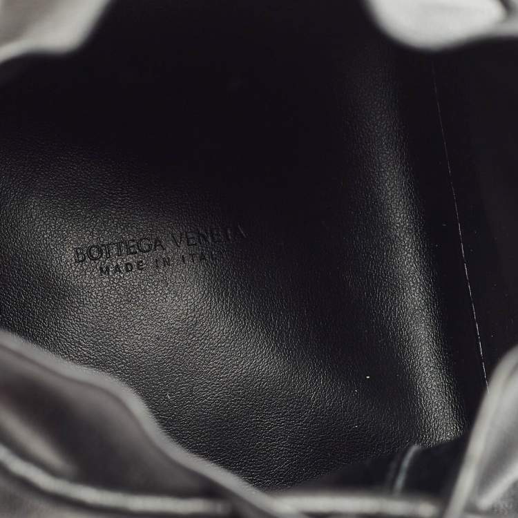 Pre Owned Bottega Veneta Black Intrecciato Leather Mini Knot Bucket Clutch Bag