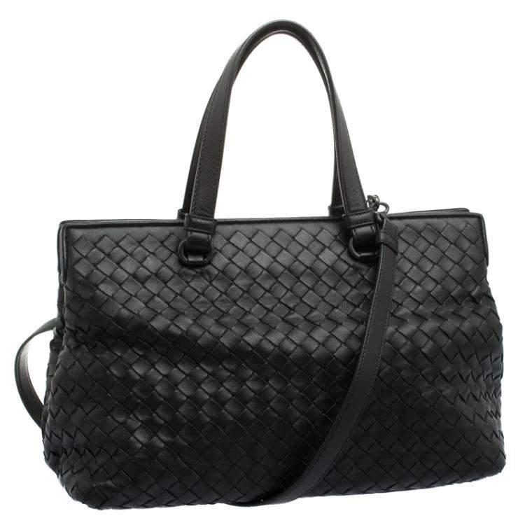 Pre Owned Bottega Veneta Black Intrecciato Nappa Leather Medium Top Handle Bag 