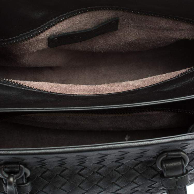 Pre Owned Bottega Veneta Black Intrecciato Nappa Leather Medium Top Handle Bag 