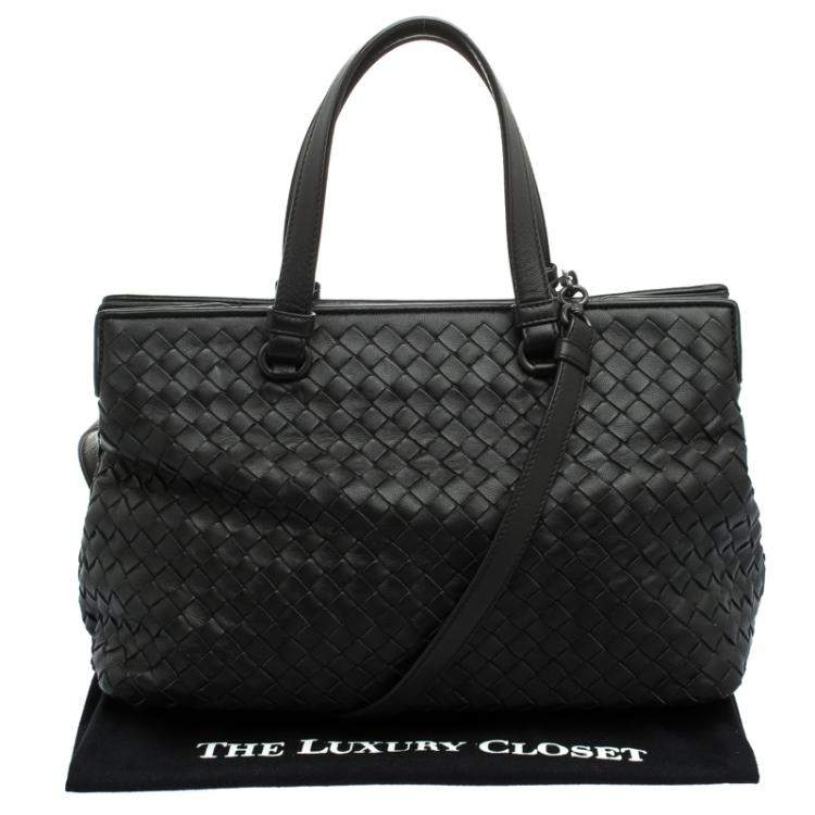 Pre Owned Bottega Veneta Black Intrecciato Nappa Leather Medium Top Handle Bag 