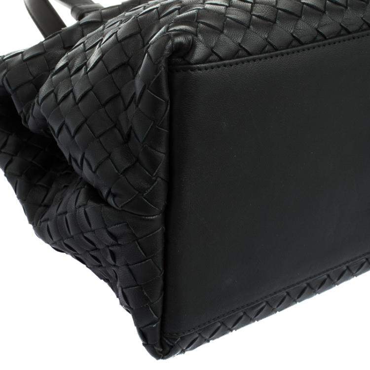 Pre Owned Bottega Veneta Black Intrecciato Nappa Leather Medium Top Handle Bag 