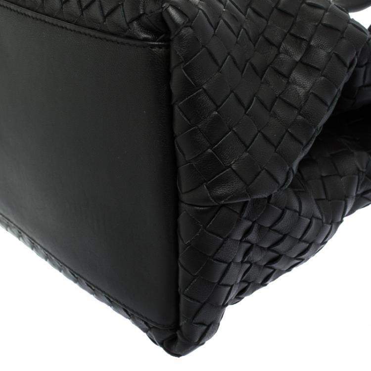 Pre Owned Bottega Veneta Black Intrecciato Nappa Leather Medium Top Handle Bag 