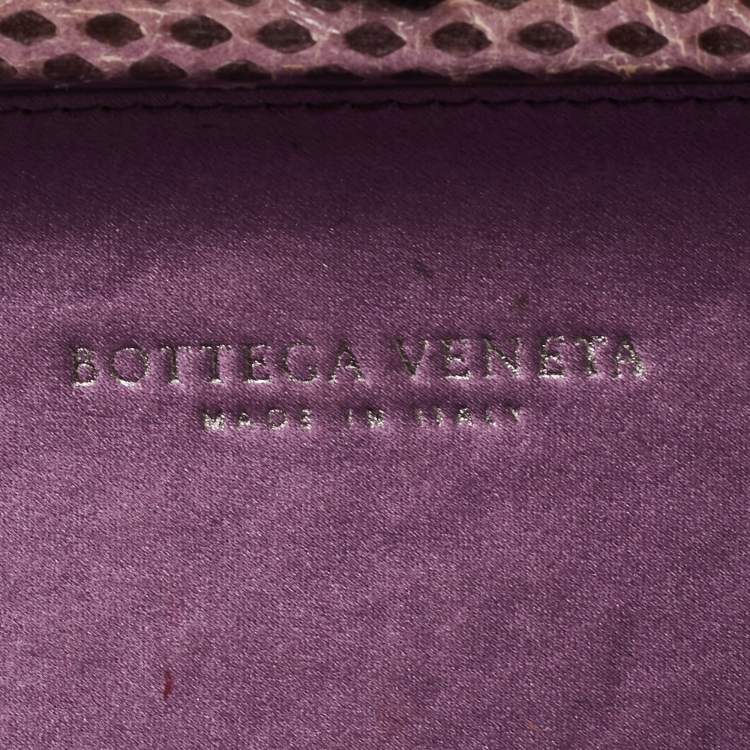 Pre Owned Bottega Veneta Purple Intrecciato Satin and Water Snakeskin Trim Knot Long Clutch