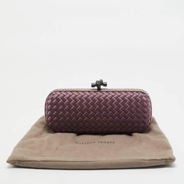Pre Owned Bottega Veneta Purple Intrecciato Satin and Water Snakeskin Trim Knot Long Clutch
