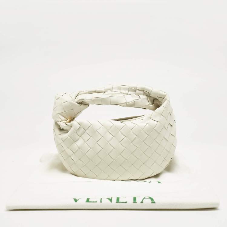 Pre Owned Bottega Veneta White Intrecciato Leather Mini Jodie Hobo