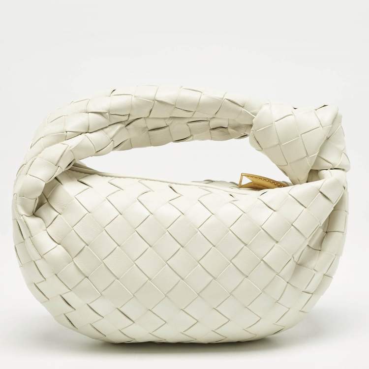 Pre Owned Bottega Veneta White Intrecciato Leather Mini Jodie Hobo