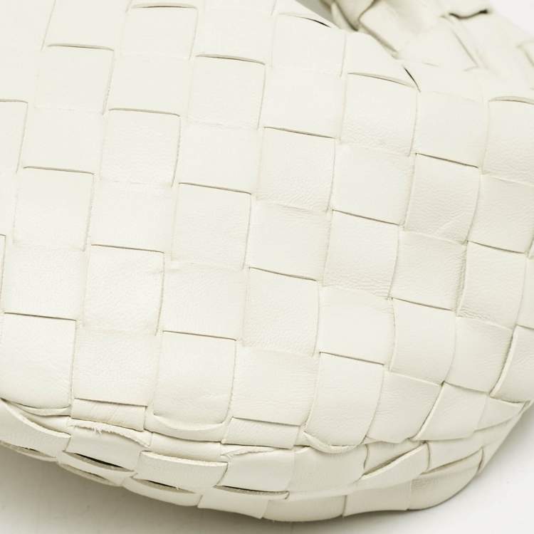 Pre Owned Bottega Veneta White Intrecciato Leather Mini Jodie Hobo