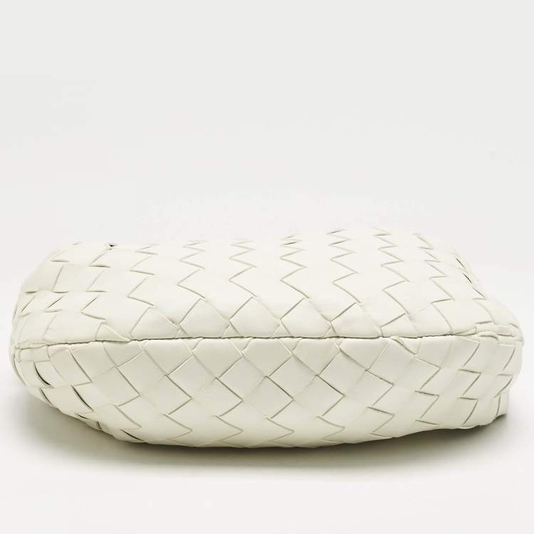 Pre Owned Bottega Veneta White Intrecciato Leather Mini Jodie Hobo