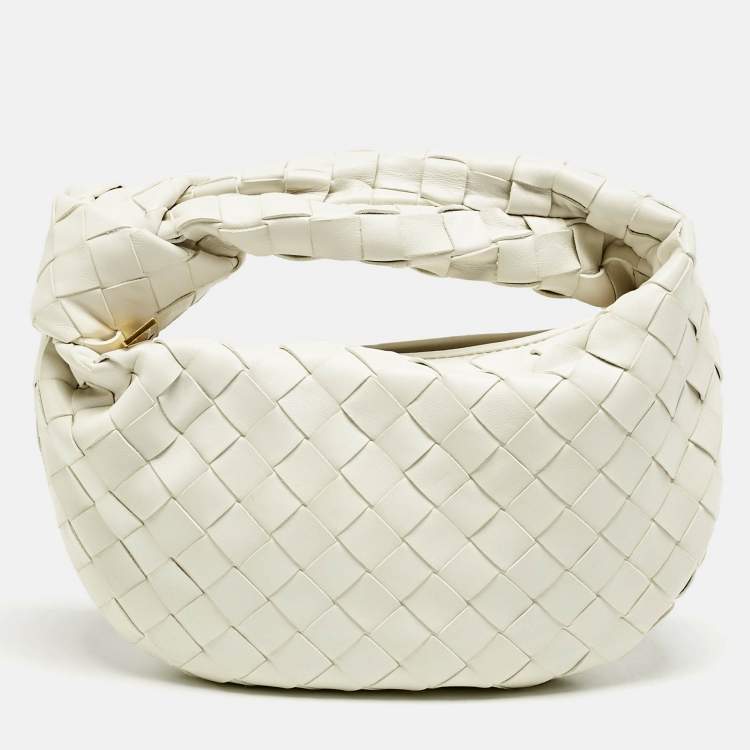 Pre Owned Bottega Veneta White Intrecciato Leather Mini Jodie Hobo