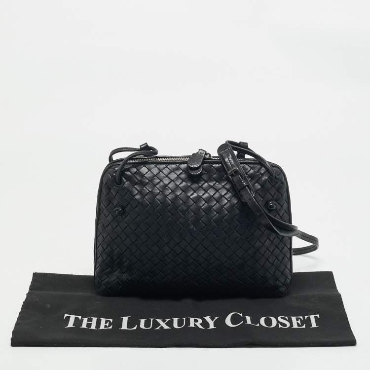Pre Owned Bottega Veneta Black Intrecciato Leather Nodini Crossbody Bag