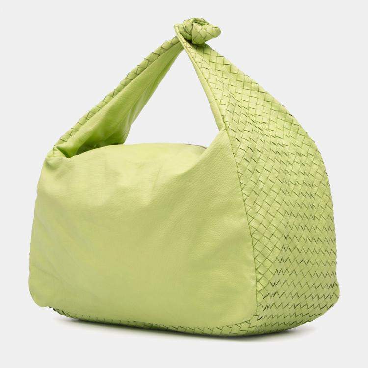 Pre Owned Bottega Veneta Green Nappa Intrecciato Knot Hobo