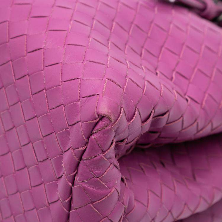 Pre Owned Bottega Veneta Purple Medium Nappa Intrecciato Roma Satchel