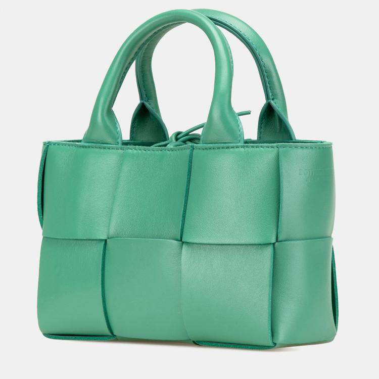 Pre Owned Bottega Veneta Green Candy Lambskin Intreccio Arco Tote