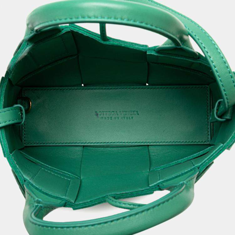 Pre Owned Bottega Veneta Green Candy Lambskin Intreccio Arco Tote