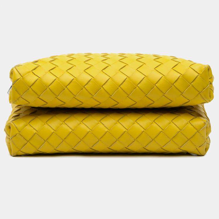 Pre Owned Bottega Veneta Yellow Nappa Intrecciato Duo Crossbody Shoulder Bag