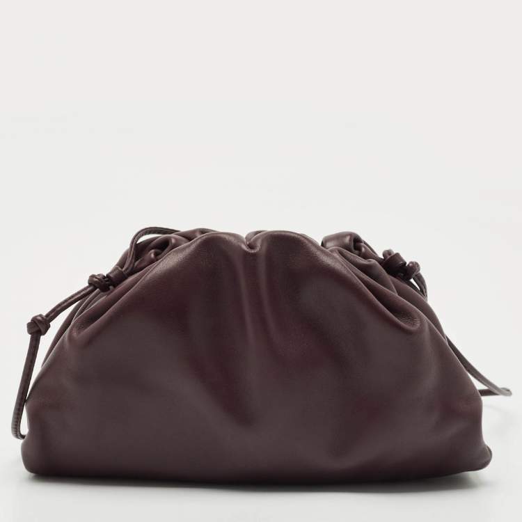 Pre Owned Bottega Veneta Dark Purple Leather Mini Pouch Clutch