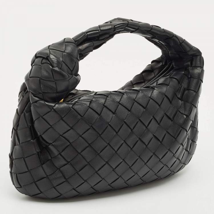 Pre Owned Bottega Veneta Black Intrecciato Leather Mini Jodie Hobo